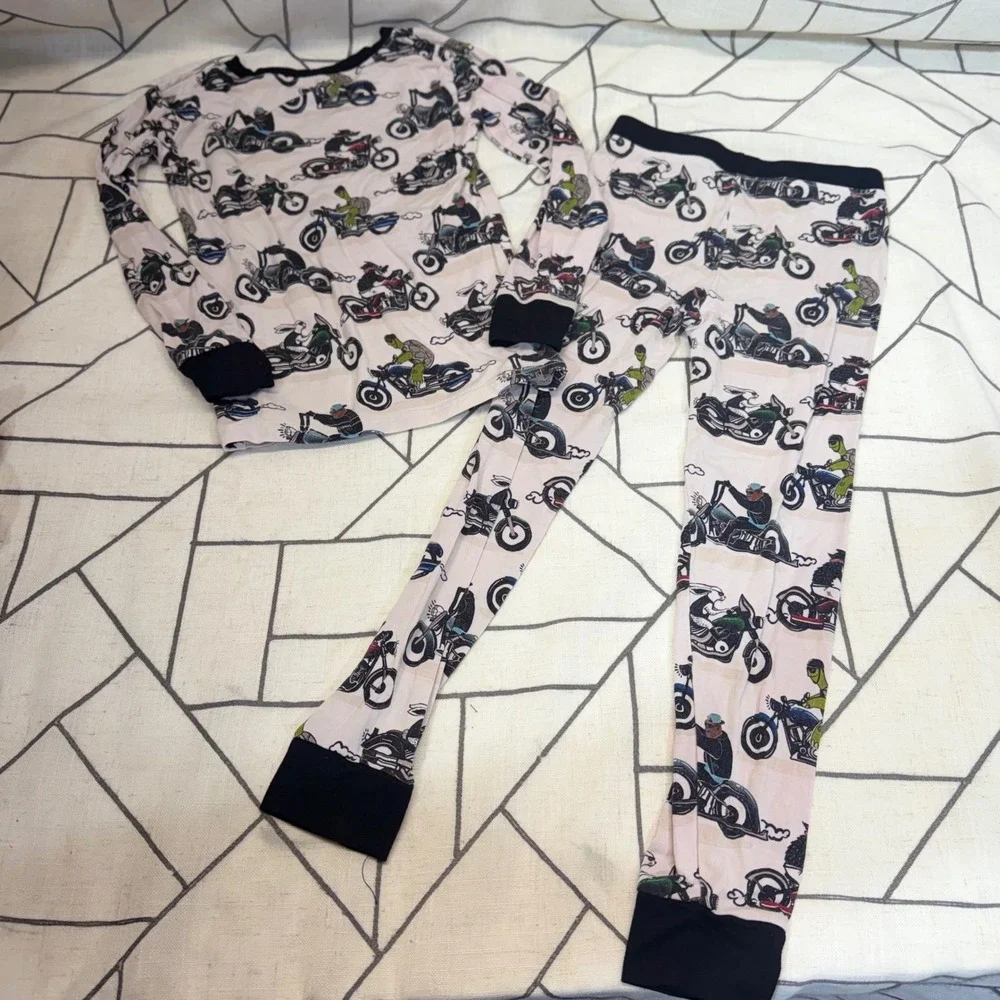 Fletch Pajama Set 4T Pink Motorcycle Animal Bamboo Viscose Long Sleeve‎ Snug Fit